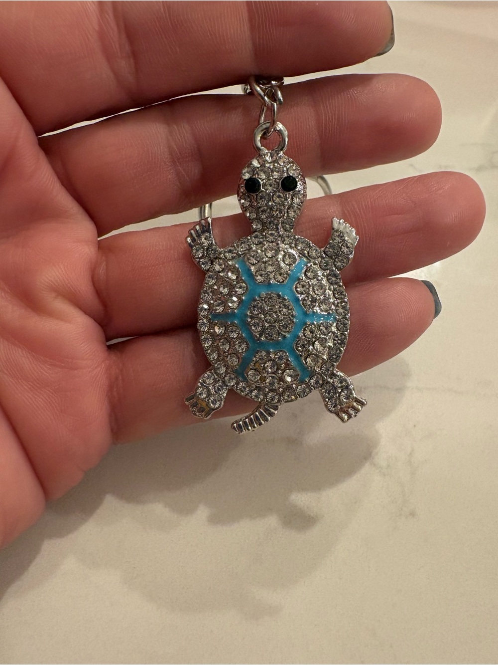Crystal Turtle Pendant Necklace - Blue Accents